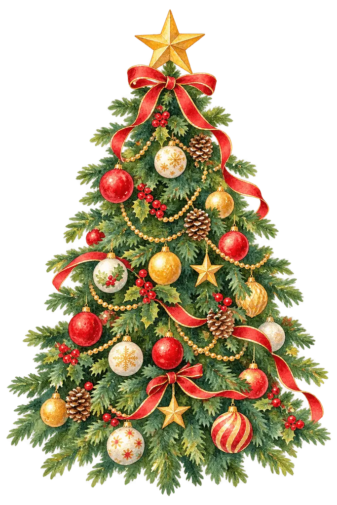 水彩のクリスマスツリー。施設だより向けフリー素材