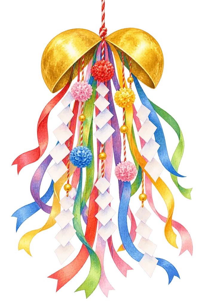 水彩のお祝いのくす玉。施設だより向けフリー素材