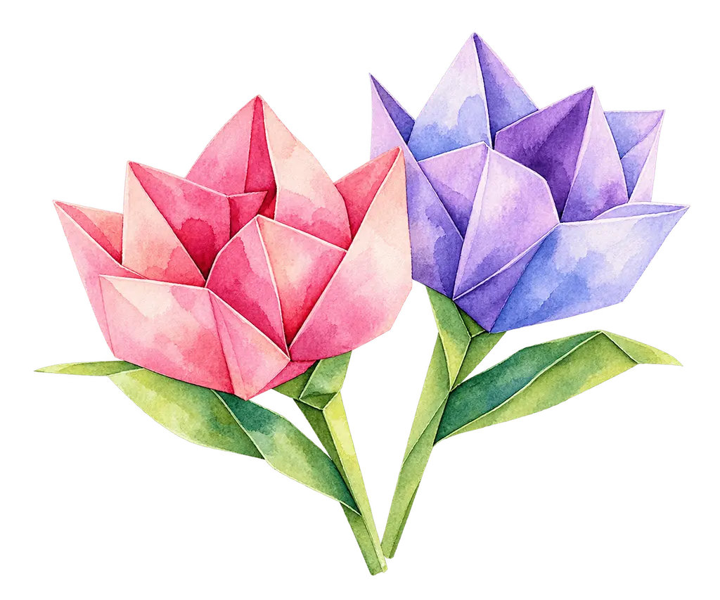 水彩の折り紙の花。施設だより向けフリー素材