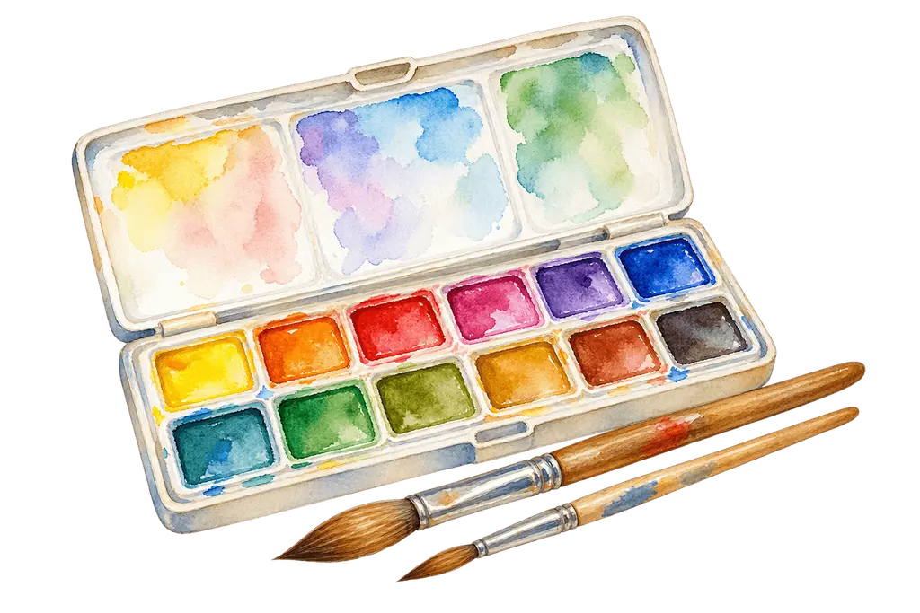 水彩の絵筆とパレット。施設だより向けフリー素材
