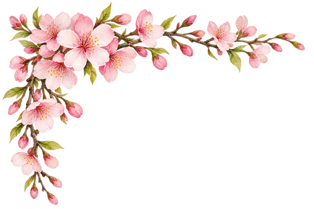 水彩の桜の角飾り。施設だより向けフリー素材