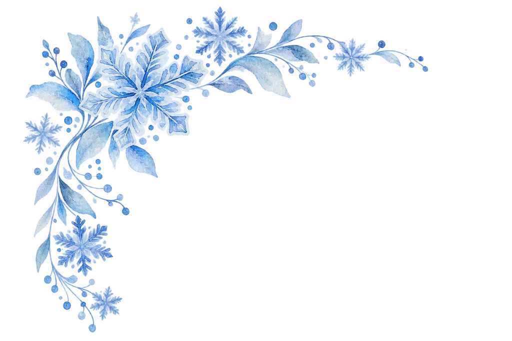 水彩の雪の結晶の角飾り。施設だより向けフリー素材
