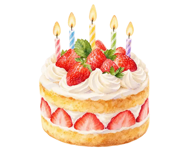 水彩の誕生日ケーキ
