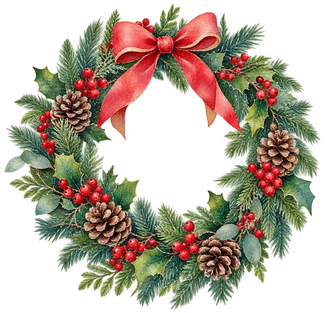 水彩のクリスマスリース