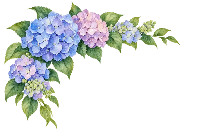 水彩の紫陽花の角飾り