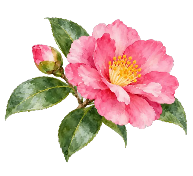 水彩の山茶花